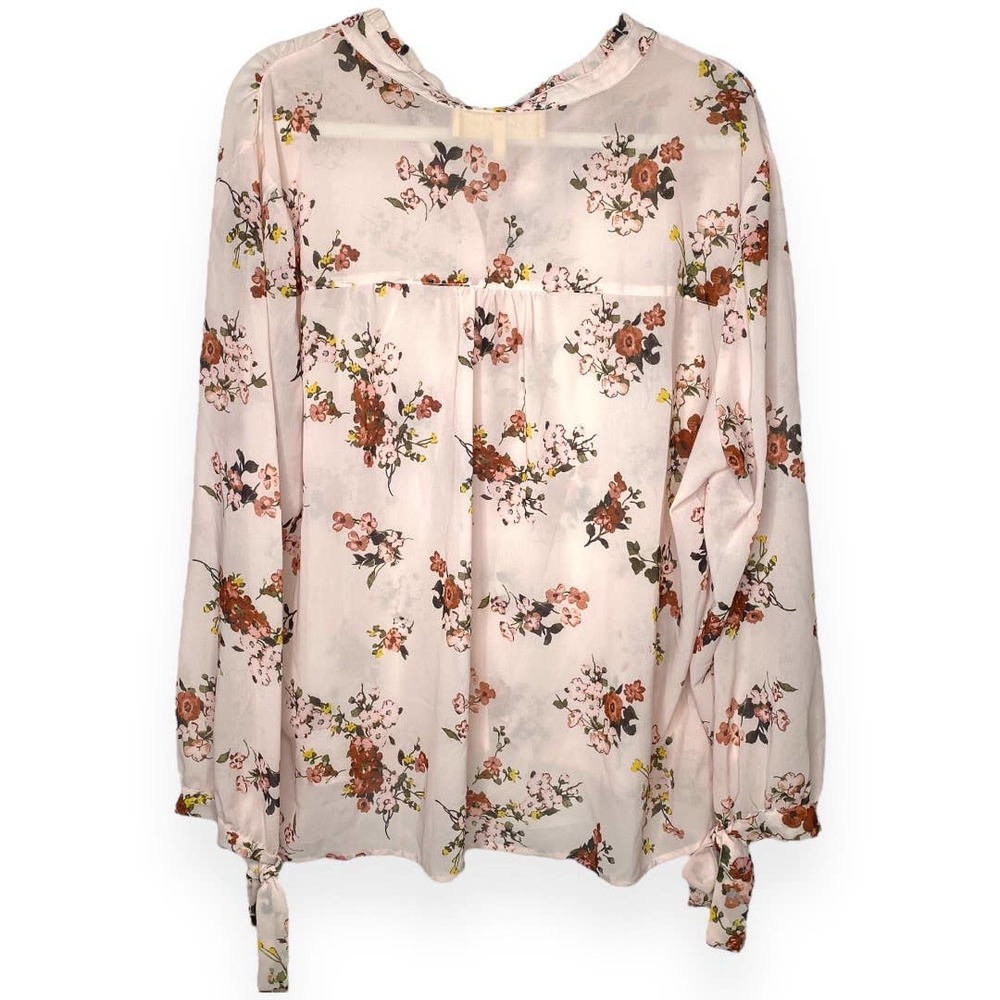 Sheryl Crow Bohemian Pink Semi-Sheer Floral Long Sleeve Blouse 1X - Picture 5 of 7